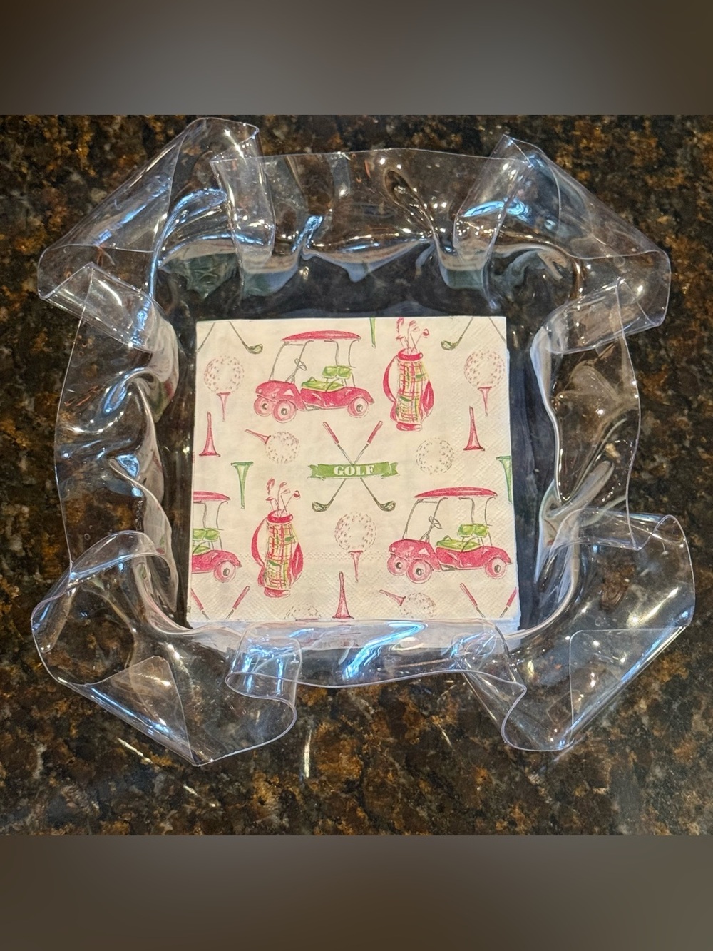 Vintage Clear Ruffled Edge Lucite Cocktail Napkin Holder